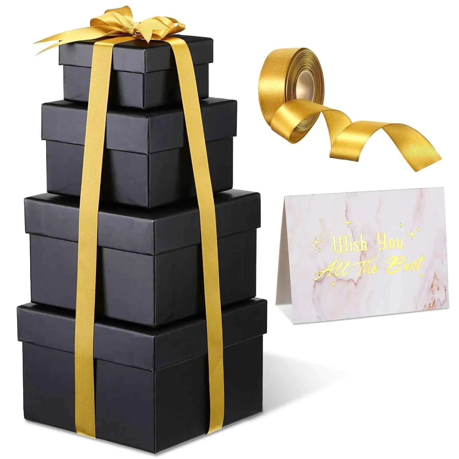 Valentines Day Stackable Gift Boxes (Set of 4) + Ribbon by Gifts Foundry