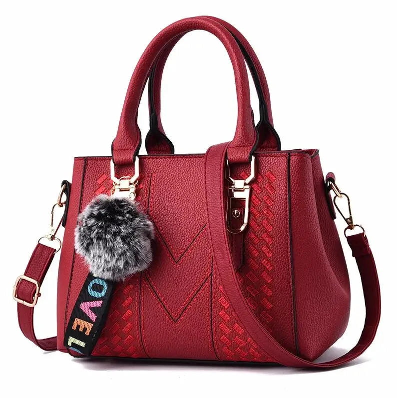 Embroidery Messenger Bags Women Leather Handbags Bags for Women Sac a Main Ladies hair ball Hand Bag by Gifts Foundry