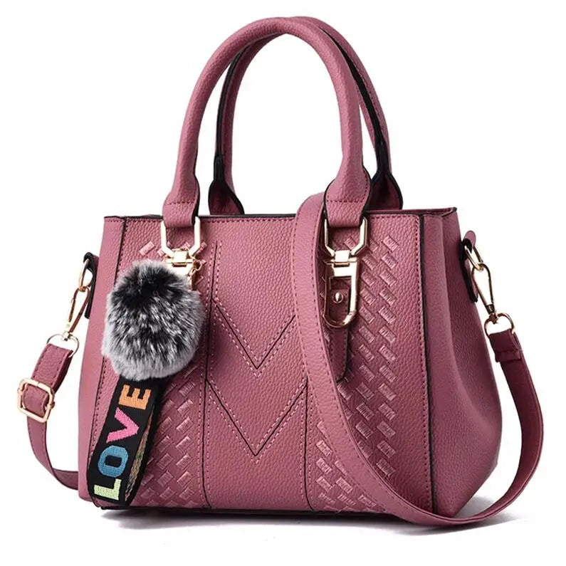 Embroidery Messenger Bags Women Leather Handbags Bags for Women Sac a Main Ladies hair ball Hand Bag by Gifts Foundry