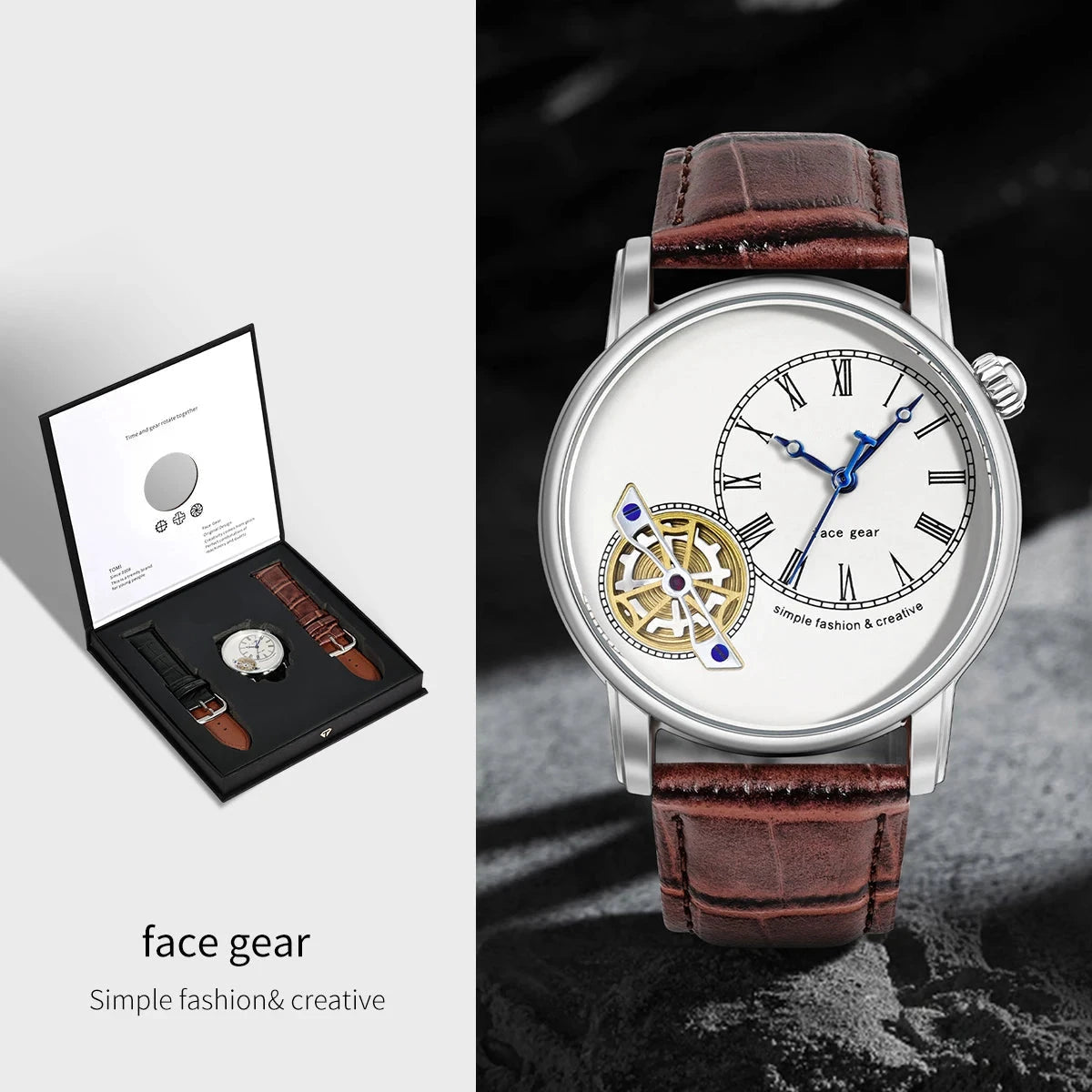 Premium Men leather strap watch (2 Colored straps included) by Gifts Foundry