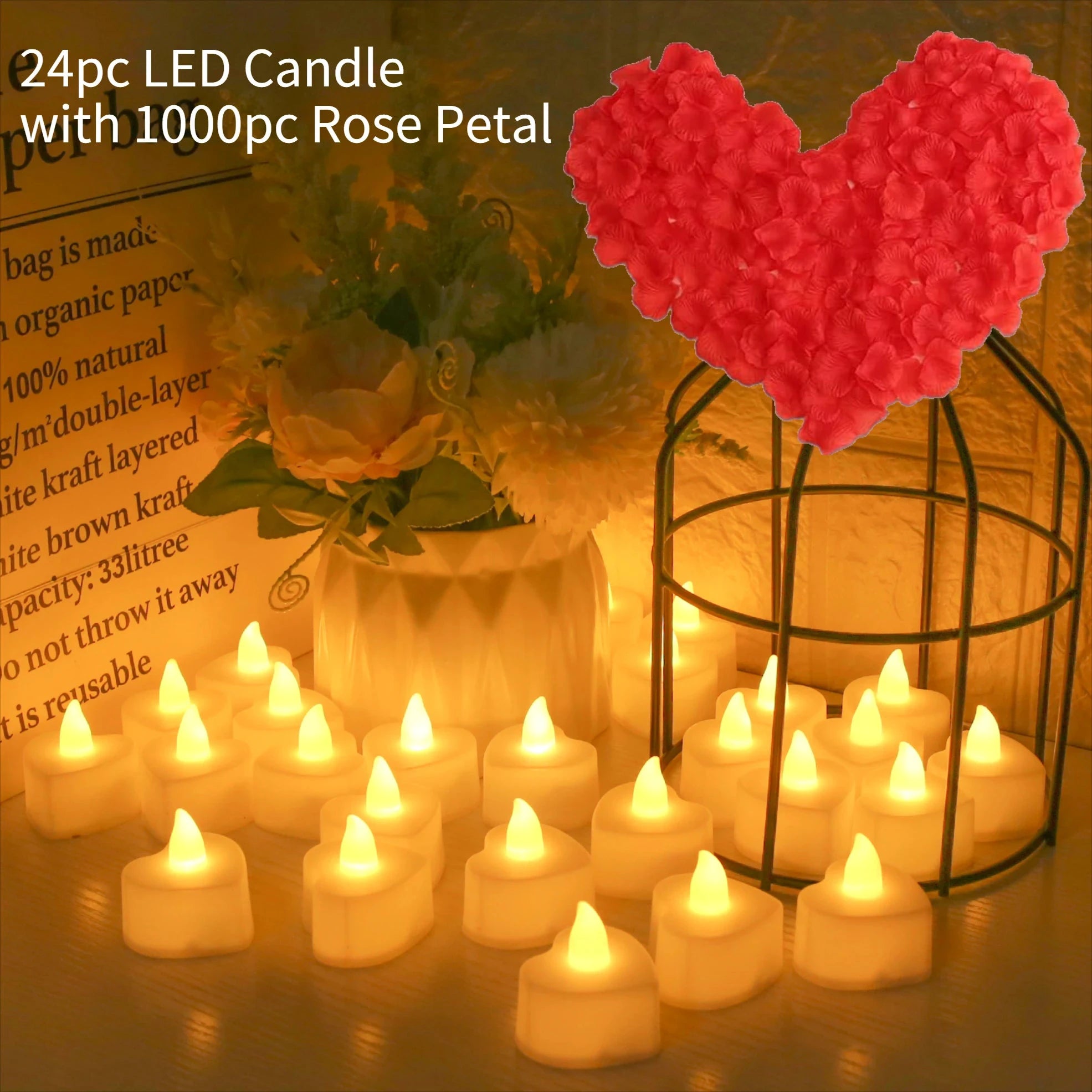 Romantic Love Decor LED Candle Lights & Rose Petals Set by Gifts Foundry