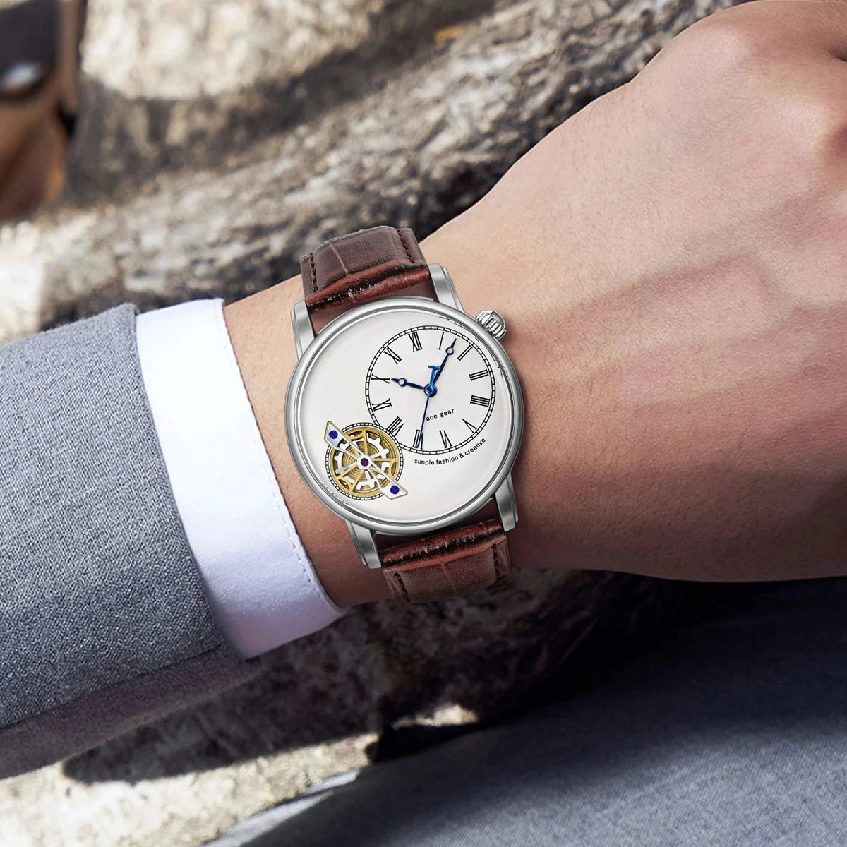 Premium Men leather strap watch (2 Colored straps included) by Gifts Foundry